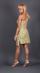 One Sleeved Pink, Green and Yellow Dress