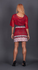 Grey Dress with Red Lace Overlay